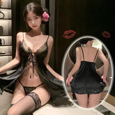 性感黑色透视前开襟露胸睡裙
